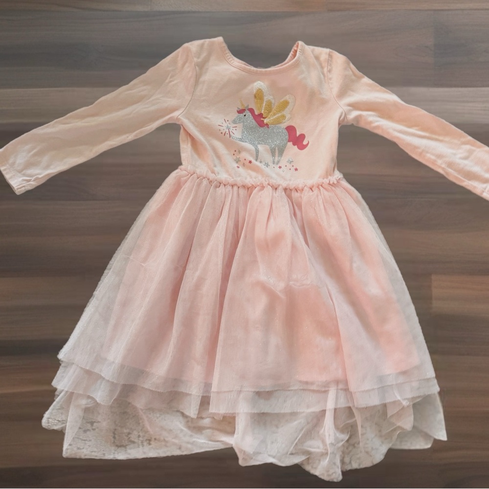 Cat & Jack Sequin Unicorn Dress Pink Long Sleeve Tulle